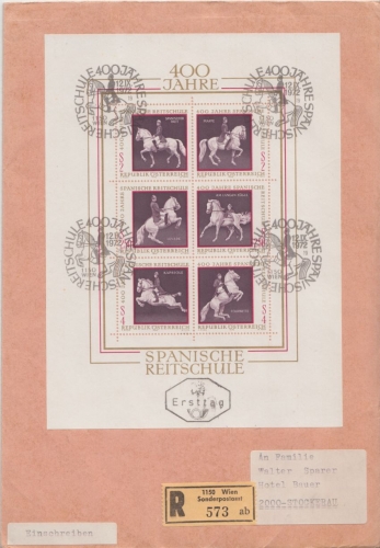 Österreich - Spanische Reitschule Block Einschreibebrief FDC ESST Wien 1972