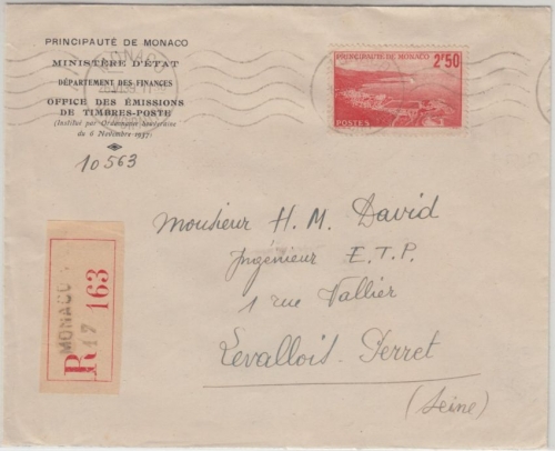 Monaco - 2,50 Fr. Ansichten Einschreibebrief Monaco - Levallois 1939
