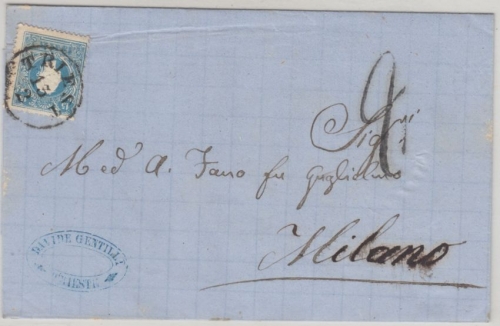 Österreich - 15 Kr. 2. Ausgabe Brief Triest - Mailand 1860 ohne Inhalt