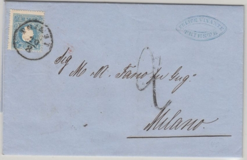 Österreich - 15 Kr. 2. Ausgabe Brief Triest - Mailand 1860 mit Inhalt