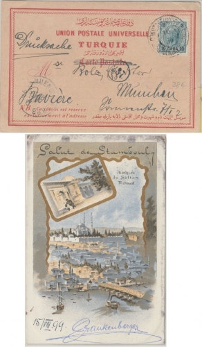 Österreich - Levante 10 P. a. 3 Kr. Drucksache farb. AK Constantinopel 1899 n.