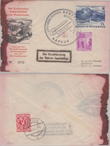 Österreich - Raketenpost Großglockner Mooserboden Kaprun Crash-Cover 1962