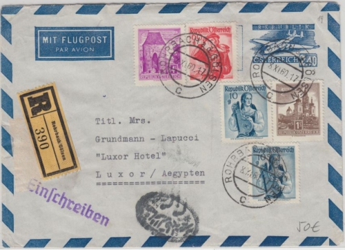 Österreich - 2,40 S. Ganzsache Aerogramme Einschreiben n. ÄGYPTEN Rohrbach 1960