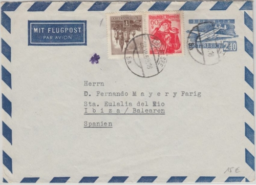 Österreich - 2,40 S.Ganzsache Aerogramme n. SPANIEN Zell a. See - Ibizza 1959