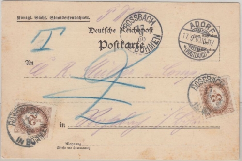 Österreich - 2+3 Kr. Portomarke Frachtgutbenachrichtigung Adorf - Rossbach 1900