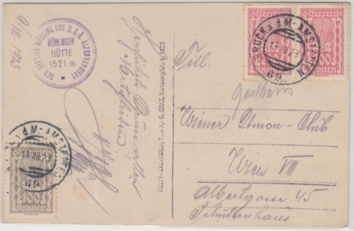 Österreich - Bruck a.d. M. Amstetten 69 Bahnpost Karte Mödlingerhaus - Wien 1923