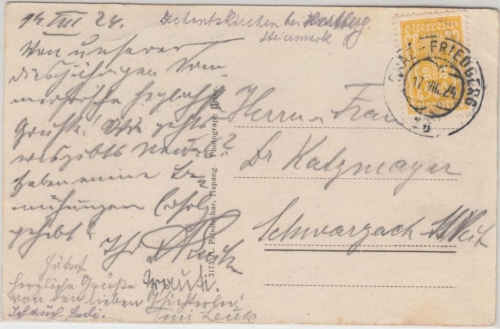 Österreich - Graz Friedberg 16 Bahnpost Karte Dechantskirchen Schwarzach 1924