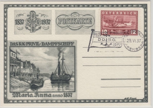 Österreich - Donau Dampfschiffahrt Schiffspost DDSG Babensberg Sonderkarte 1937