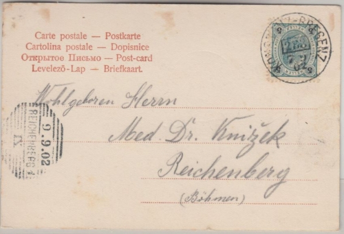 Österreich - Konstanz Bregenz 283 Bahnpost Karte Lindau - Reichenberg 1902