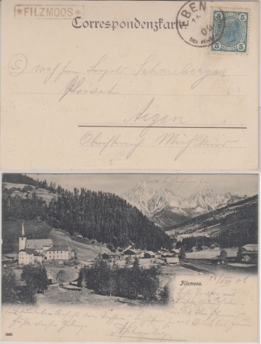 Österreich - Filzmoos Postablage Ra1 sw-Ansichtskarte Eben - Aigen 1900