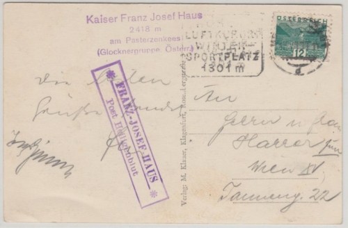 Österreich - Franz-Josef-Haus P. Heiligenblut Postablage Ra2 Karte n. Wien 1933