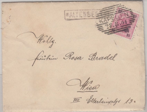 Österreich - Altenberg Postablage Ra1 Brief n. Wien 28.8.1901 mit Inhalt
