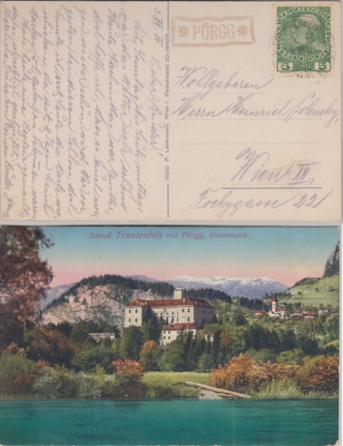 Österreich - Pürgg Postablage Ra1 Karte Bahnpost Attnang Puchheim Selzthal 1914