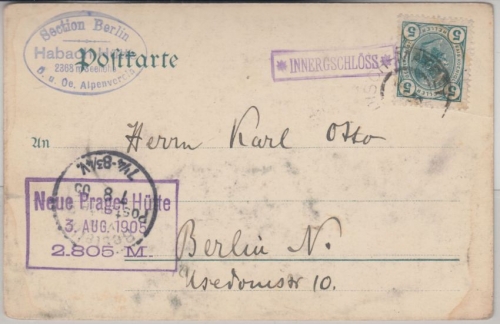 Österreich - Innergschlöss Postablage Ra1 Karte Windisch-Matrei - Berlin 1905