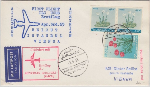 Österreich - AUA Erstflug Beyrouth - Wien 1965 Luftpostbrief
