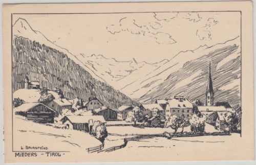 Österreich - Mieders Ortsansicht Tirol sw-Künstlerkarte (Bauernfeind) 1913