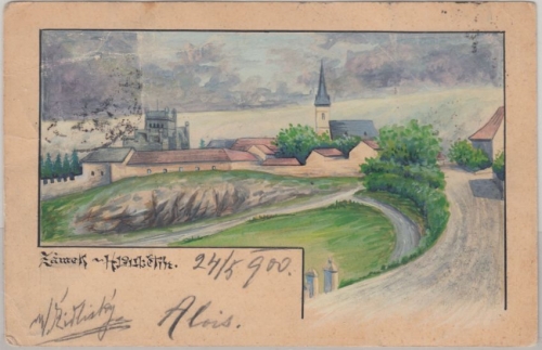 Tschechien - Vysočany (Prag) Zamek handgemalte (!!) Künstlerkarte gelaufen 1900