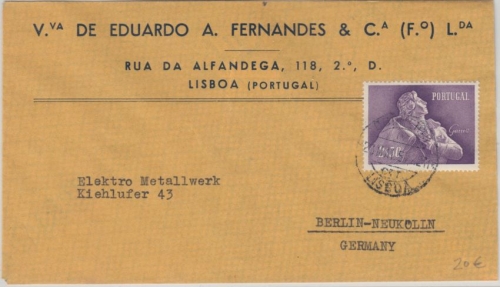 Portugal - 2,30 E. Garrett Firmenbrief Lissabon - Berlin 1957