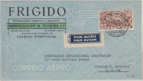 Portugal - 3,50 E. Castelo de Ourem Luftpostbrief n. USA Lissabon - Chicago 1947