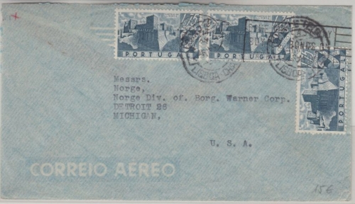 Portugal - 3x1,75 E Castelo de Lisboa Luftpostbrief n. USA Lissabon Detroit 1946
