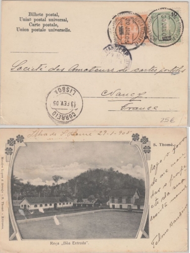 St. Thome e Principe 5+10 R. König Carlos AK Roca Boa Entrada n. FRANKREICH 1905