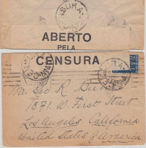 Portugal - 7 1/2 C. Ceres Zensurbrief n. USA Lissabon - Los Angeles 1918