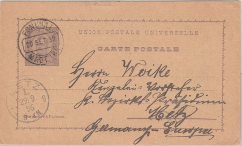 Funchal - 20 R. König Carlos Ganzsache Madeira - Metz 1896