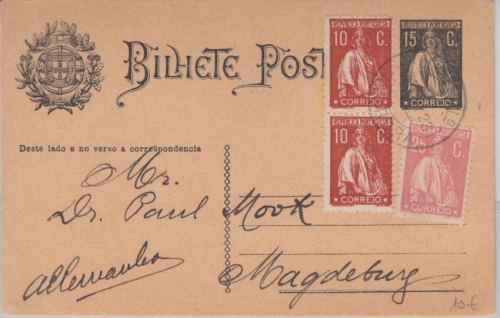 Portugal - 3x1 E. + 50 C. Volkstrachten Luftpostbrief n. USA Funchal 1947 n.