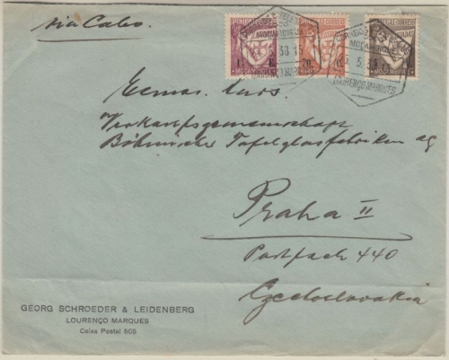 Mocambique - 1 E Lusiaden u.a. Brief i.d. TSCHECHOSLOWAKEI Lourenco Marques 1938
