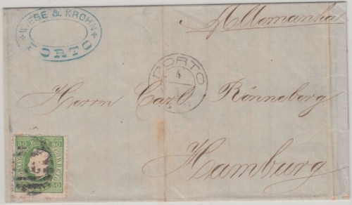 Portugal - 50 R. König Louis I. Brief Porto - Hamburg 1878