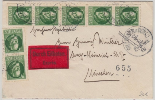 Bayern - 7x5 Pfg. Ludwig Eilbrief Dillingen a.D. - München 1915