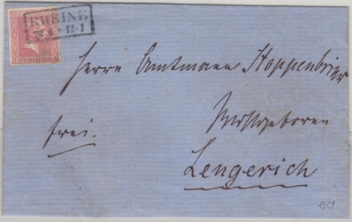 Preussen - 1 Sgr. Fr. Wilhelm IV, Brief Ra2 Rheine - Lengerich ca. 1860