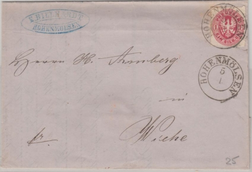 Preussen - 1 Sgr. Adler Brief K2 Hohenmölsen - Wiehe 1865 - mit Inhalt