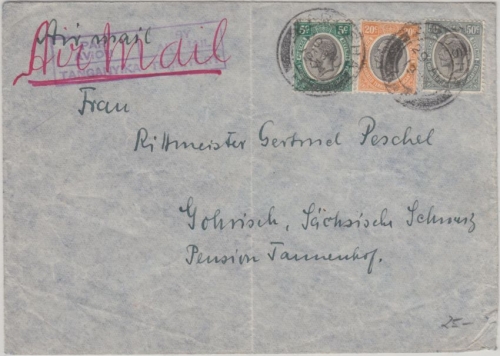 Tanganyika - 50+20+5 C. George V. Luftpostbrief Arusha - Moshi - Gohrisch 1934