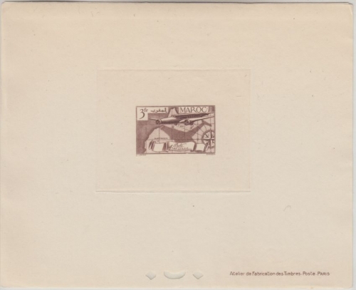 Maroc - Epreuve de Luxe 3 Fr. Flugpostausgabe 1939/40 Probeabzug