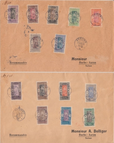 Togo - Dahomey Teilsatz - 2 Einschreibebriefe i.d. SCHWEIZ 1916