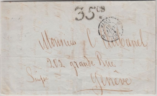 Frankreich/Schweiz - Incoming Paris 19.1.1855 n. Genf Portobrief 35 Cs.