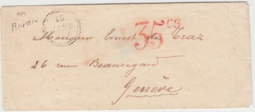 Frankreich/Schweiz - 58 Barais 1851 L2 Brief n. Genf Taxierung 35 Cs