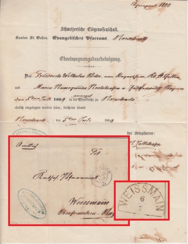 Schweiz/Bayern - Rorschach 1869 Dienstbrief n. Weissmain - mit Inhalt