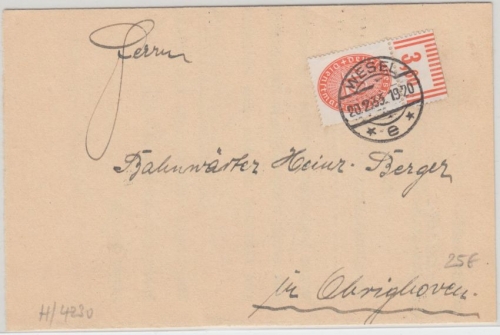 DR - 12 Pfg. Strohhut Walze Oberrand Brief Wesel - Obrighoven 1933 - mit Inhalt
