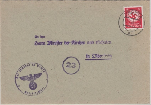 DR - 12 Pfg. Hkr. gute a-Farbe Brief Vechta - Oldenburg 17.4.44