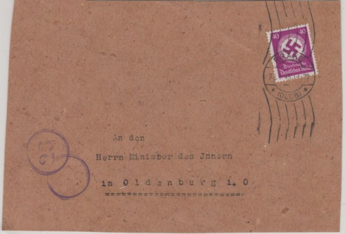 DR - 40 Pfg. Hkr. Päckchen-VORDERSEITE Brake - Oldenburg 20.1.45