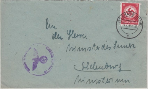 DR - 12 Pfg. Hkr. Dienstbrief 23 Brake - Oldenburg 18.7.44