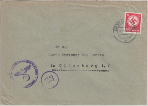 DR - 12 Pfg. Hkr. Dienstbrief 23 Brake - Oldenburg 12.4.45