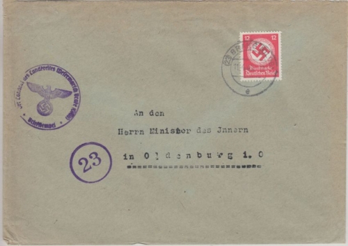 DR - 12 Pfg. Hkr. Dienstbrief 23 Brake - Oldenburg 11.4.45