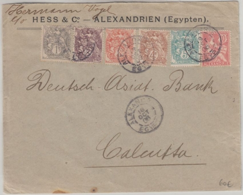Ägypten - Franz. Post Alexandrien Brief n. INDIEN 1906