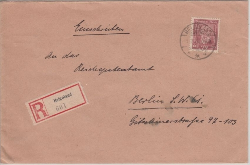 DR - 60 Pfg. Stephan y-Papier Einschreibebrief Helgoland - Berlin 1928