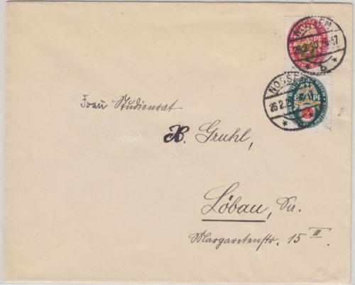 DR - 8+15 Pfg. Nothilfe Wappen Zusammendruck Brief Nossen - Löbau 1930