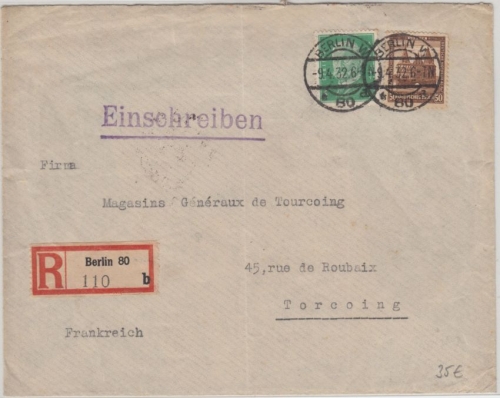 DR - 50 Pfg. Nothilfe Lübeck Holstentor Brief n. FRANKREICH Berlin 1932 n.