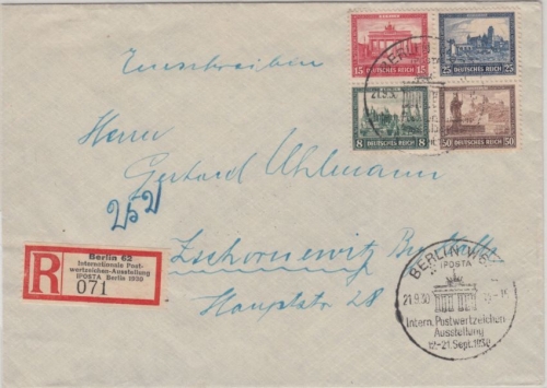 DR - IPOSTA 1930 Herzstück Einschreibebrief Sonder-R-Zettel SST Berlin 21.9.30